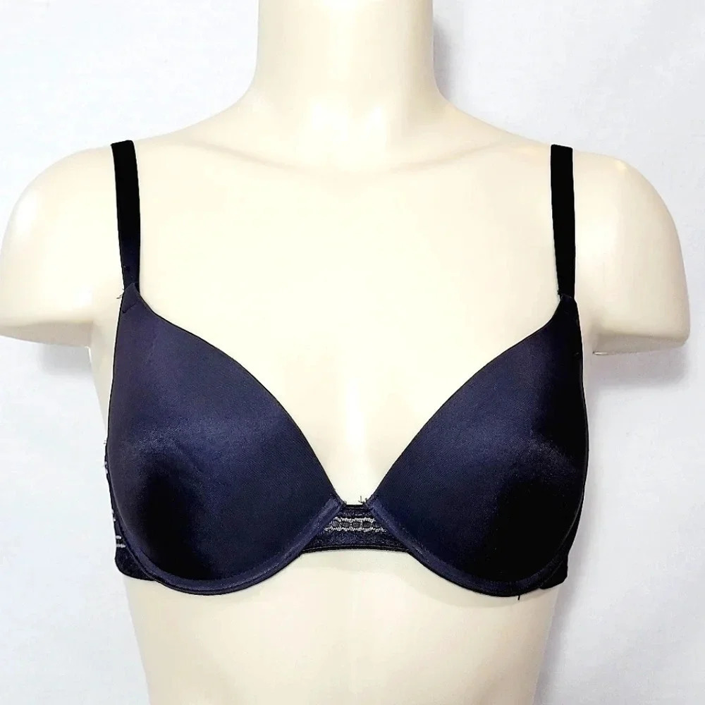 32D DKNY 458052 Autograph‎ Stripe Custom Lift Underwire Bra Black  New with Tags